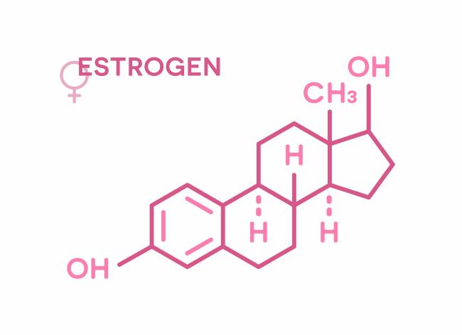 Estrogen hormo<em></em>nes molecular formula. Sex hormone symbol isolated on a white background.