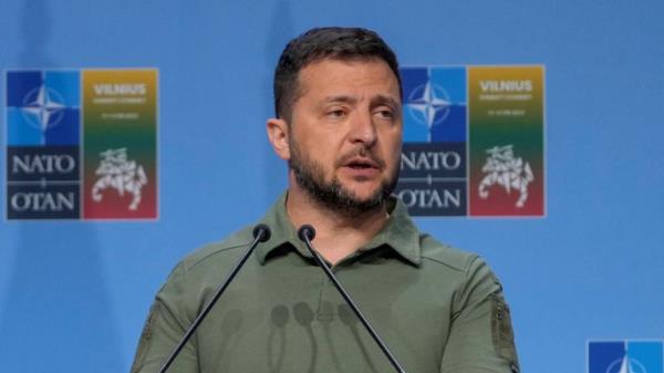 Ukraine&#39;s President Volodymyr Zelenskiy attends a press co<em></em>nference during a NATO leaders summit in Vilnius, Lithuania, July 12, 2023. REUTERS/Ints Kalnins