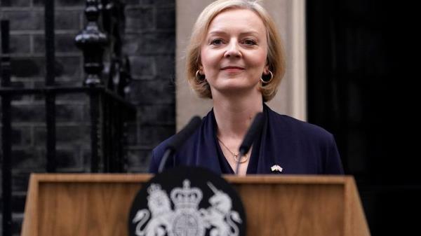 Britain&#39;s Prime Minister Liz Truss addresses the media in Downing Street in London, Thursday, Oct. 20, 2022. Truss says she resigns as leader of UK Co<em></em>nservative Party. (AP Photo/Alberto Pezzali)