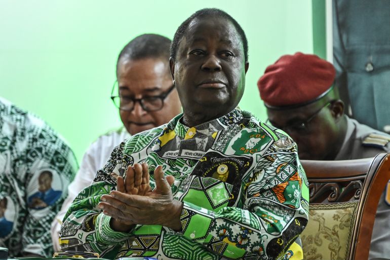 Former Ivorian president and head of the Democratic Party of Cote d'Ivoire (PDCI) Henri Ko<em></em>nan Bedie (c) dies aged 89