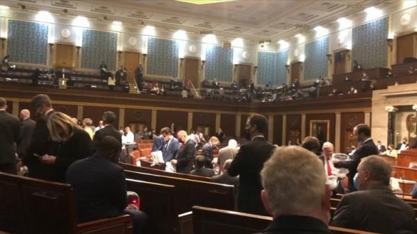 Both the Senate and the House moved to recess on Wednesday, January 6, as protesters stormed the Capitol building in Washington.

Republican Co<em></em>ngressman Tom Rice shared this footage from inside the House chamber. Rice said he captured it as protesters tried to “break down the door” and just before the chamber was evacuated.