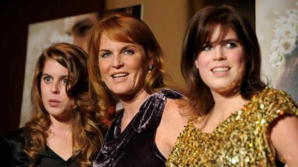 Sarah Ferguson, Duchess of York, with her daughters Princess Beatrice (L) and Princess Eugenie. Pic: AP