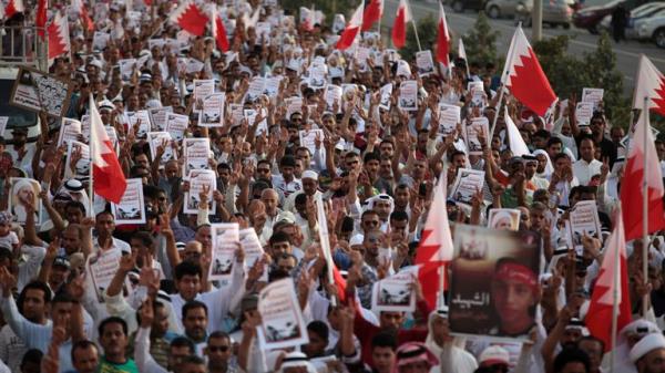 Thousands of Bahraini anti-government protesters participate in a rally during the 2011 Arab Spring. Pic: AP