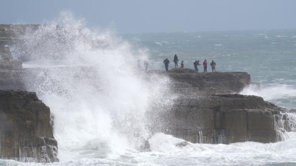 Waves crash against the shore in Portland, Dorset, as Storm Antoni is set to bring "unseaso<em></em>nably strong" winds and heavy rain to the UK. Picture date: Saturday August 5, 2023.