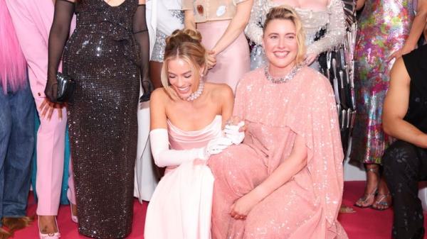 Barbie star Margot Robbie and writer-director Greta Gerwig at the Lo<em></em>ndon premiere. Pic: Vianney Le Caer/Invision/AP