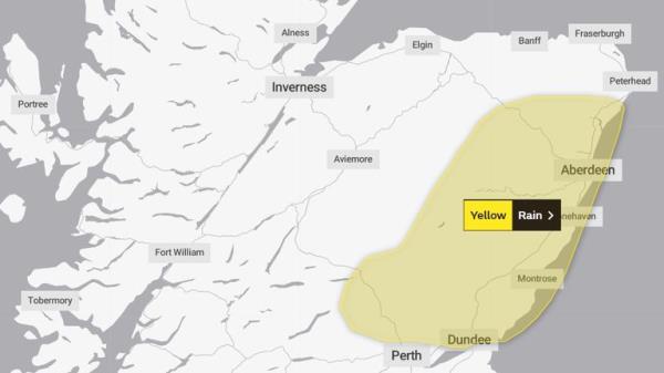 The yellow weather warning is in place from 12pm on Thursday to 12pm on Saturday. Pic: Met Office