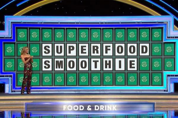 Pat Sajak yelled “no” as the incorrect buzzer sounded, telling her that her guess was wrong. The correct answer was” Superfood Smoothie.”
