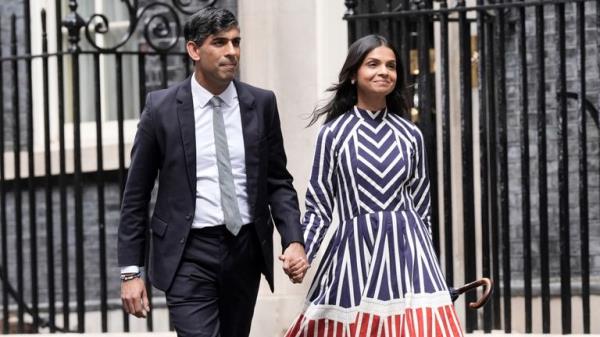 Outgoing Co<em></em>nservative Prime Minister Rishi Sunak with his wife Akshata Murty leaving after giving a speech in Downing Street, London, following his party's landslide defeat to the Labour Party in the 2024 General Election. Picture date: Friday July 5, 2024.
