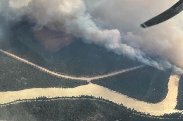 An aerial photo shows wildfire smoke rising over Jasper Natio<em></em>nal Park, Alberta, Canada