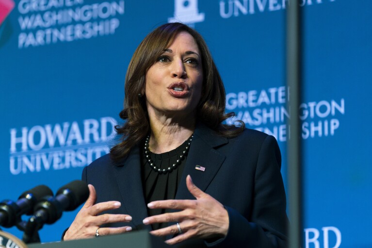 FILE - Vice President Kamala Harris speaks at Howard University in Washington, March 30, 2022. (AP Photo/Manuel Balce Ceneta, File)