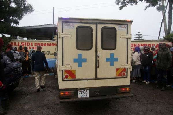 Ambulance at burned school in Kenya