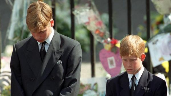 Prince William and Prince Harry during their mother's funeral