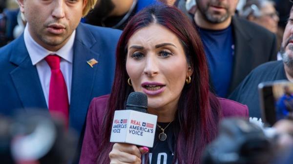 Right-wing activist Laura Loomer is in front of the courthouse wher<em></em>e the hush-mo<em></em>ney trial of Do<em></em>nald Trump got underway Monday, April 15, 2024, in New York. (AP Photo/Ted Shaffrey)