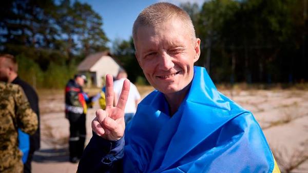 A Ukrainian reacts after being released in a priso<em></em>ner exchange at an undisclosed location in Ukraine. Pic: Ukrainian Presidential Press Office via AP