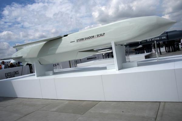 The Storm Shadow cruise missile is on display during the Paris Air Show in Le Bourget, north of Paris, France