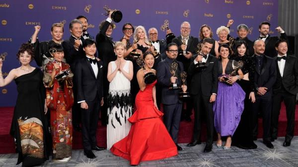 Shogun cast and crew celebrate their record-breaking Emmys win. Pic: AP Photo/Jae C Hong