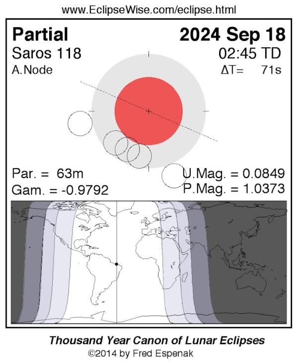 Chart showing the moon in eclipse and wher<em></em>e it's visible from.