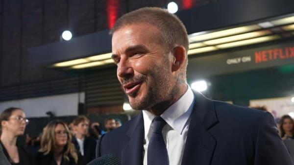 David Beckham speaks to Sky&#39;s Katie Spencer at the premiere of his Netflix docu<em></em>mentary.