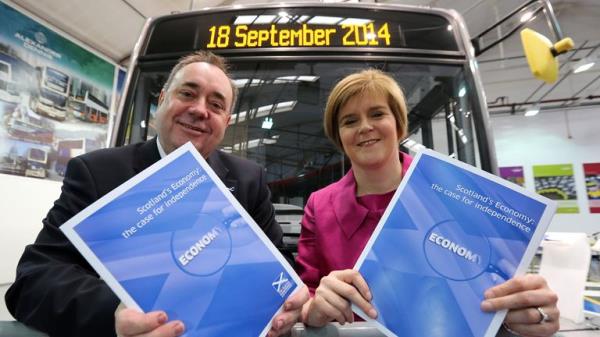 Scotland's First Minister Alex Salmond and Deputy First Minister Nicola Sturgeon they launch a paper today at Alexander Denis coach manufacturers outlining the nations key eco<em></em>nomic strength as an independent country.