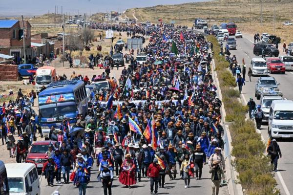 Bolivia's former President Morales leads a march against Bolivia's President Arce and his government