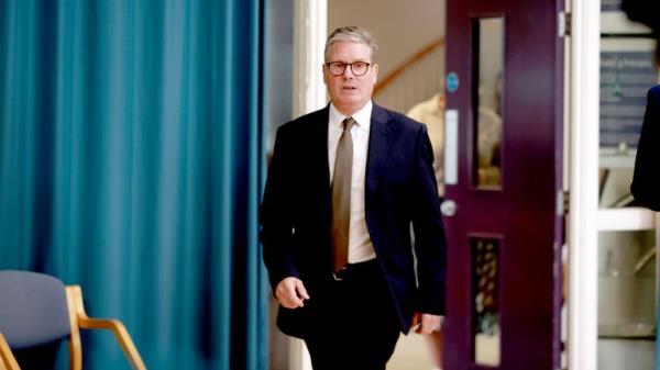 Keir Starmer arrives at a press co<em></em>nference during a visit to Police Service of Northern Ireland (PSNI) training college at Garnerville in Belfast.
Pic: PA