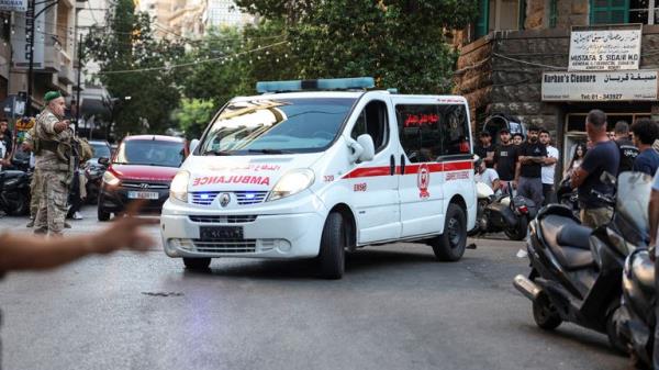 An ambulance arrives at the American University of Beirut Medical Center amid a large number of injured people after pagers began exploding. Pic: Reuters