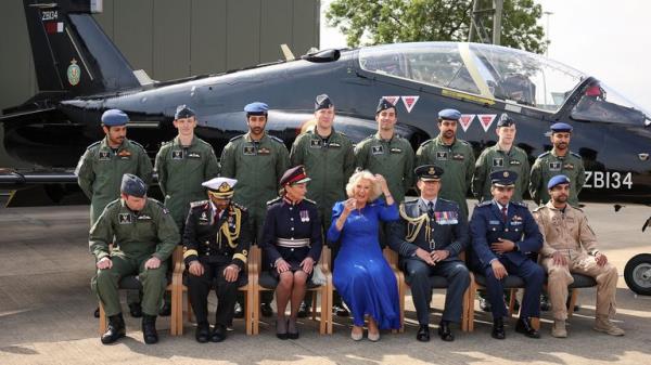 Queen Camilla visits to RAF Leeming, Northallerton.
Pic: Reuters