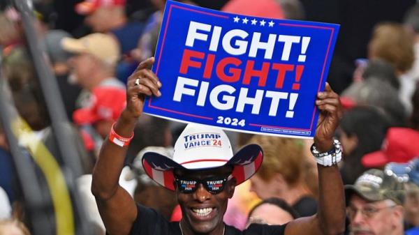 A Trump supporter during the rally in Johnstown. Pic: AP