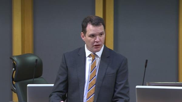 Lee Waters, Welsh government's deputy minister for climate change speaking in the Senedd.  Dated 14/02/23.  Pic: Senedd.TV