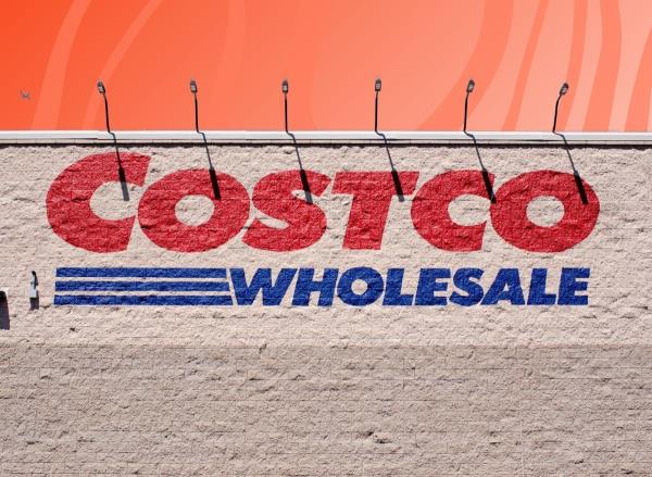 Costco warehouse set on colorful red background