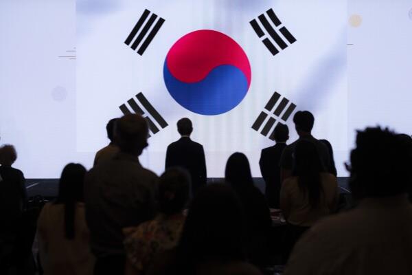 The flag of South Korea is displayed at the Overseas Korean Adoptees Gathering in Seoul, South Korea, Tuesday, May 21, 2024. Korean adoptees have organized, and now they help those coming along behind them searching for their origin story. (AP Photo/Jae C. Hong)