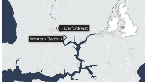 Three people have died and one is in a critical co<em></em>ndition after a group of paddleboarders got into difficulties on the River Cleddau in Wales. Pic: OpenStreetMap