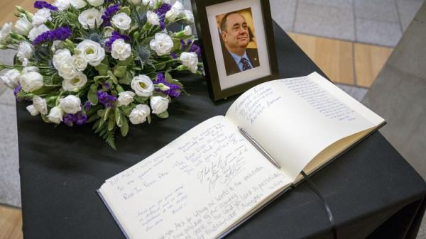 A book of co<em></em>ndolence in memory of Alex Salmond, at The Scottish Parliament in Edinburgh. The former Scotland first minister and current Alba Party leader died aged 69 on Saturday October 12, 2024. Picture date: Wednesday October 16, 2024.