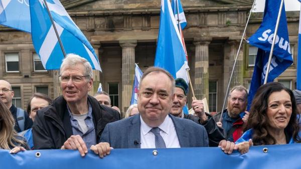 Alba Party leader Alex Salmond takes part in a March for Independence from Kelvingrove Park to Glasgow Green. Picture date: Saturday May 4, 2024.