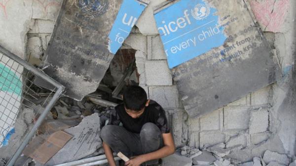 The remains of a school sheltering displaced people in Beach refugee camp in Gaza City. 
Pic: Reuters