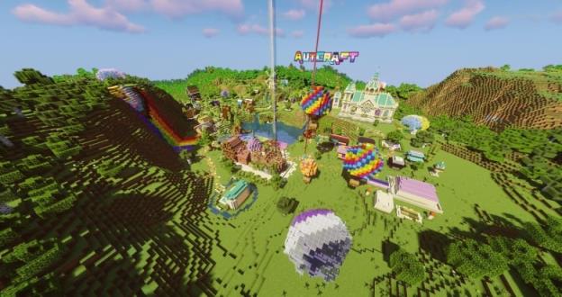 A top down view of a game world in the video game Minecraft.