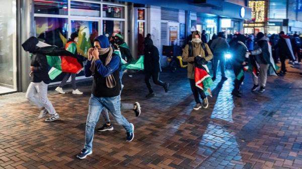 Pic:Jeroen Jumelet/EPA-EFE/Shutterstock

UEFA Europa League - Ajax vs Maccabi Tel Aviv, Amsterdam, Netherlands - 07 Nov 2024
Demo<em></em>nstrators run with Palestinian flags ahead of the UEFA Europa League match between Ajax and Maccabi Tel Aviv at Anton de Komplein in Amsterdam, Netherlands, 07 November 2024. Originally the demo<em></em>nstration was planned at the Johan Cruijff Arena, but that was banned by the municipality, as it was decided that the area is a security risk area.

7 Nov 2024