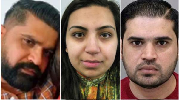 Urfan Sharif, Beinash Batool and Faisal Malik. Pics: Surrey Police