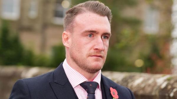 Former Scottish rugby captain Stuart Hogg leaves Selkirk Sheriff Court. Pic: PA