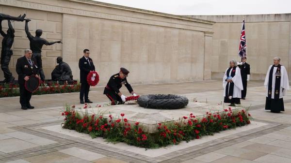 Brigadier Simon Bell lays a wreath at the Natio<em></em>nal Memorial Arboretum. Pic: PA