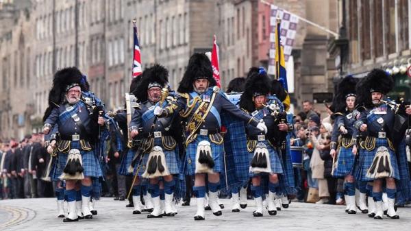 Members of the RAF Pipes and Drums band in Edinburgh. Pic: PA