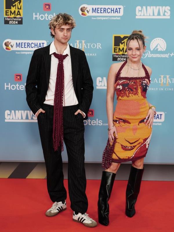 Tommy Villiers and Piri attending the MTV Europe Music Awards 2024 at the Co-Op Live Arena, Manchester. Picture date: Sunday November 10, 2024. PA Photo. Photo credit should read: Ian West/PA Wire 