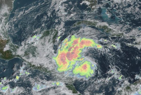 Thursday morning satellite of Tropical Depression Nineteen off the northern coast of Honduras. Credit: Colorado State University/CIRA