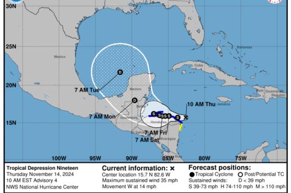 Likely Tropical storm Sara forming in the Caribbean