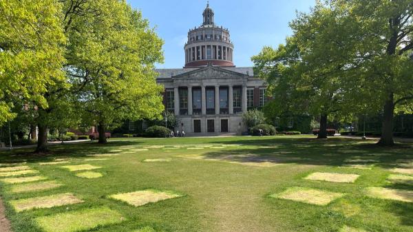 Marks on University of Rochester lawn wher<em></em>e anti-Israel tent encampments were