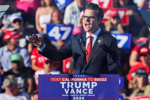 Matt Gaetz speaking at a 2024 Trump rally