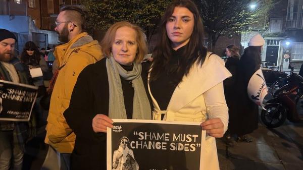 Ruth Coppinger and Natasha O'Brien at the solidarity march.
Pic: PA