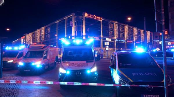 Emergency services at the Christmas market in Magdeburg. Pic: AP