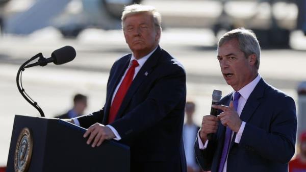 Mr Farage speaks at a Trump campaign event in Arizona in 2020. Pic: Reuters