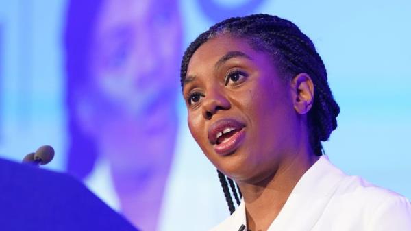 Co<em></em>nservative party leader Kemi Badenoch speaking at the Co<em></em>nfederation of British Industry (CBI) conference.
Pic: PA
